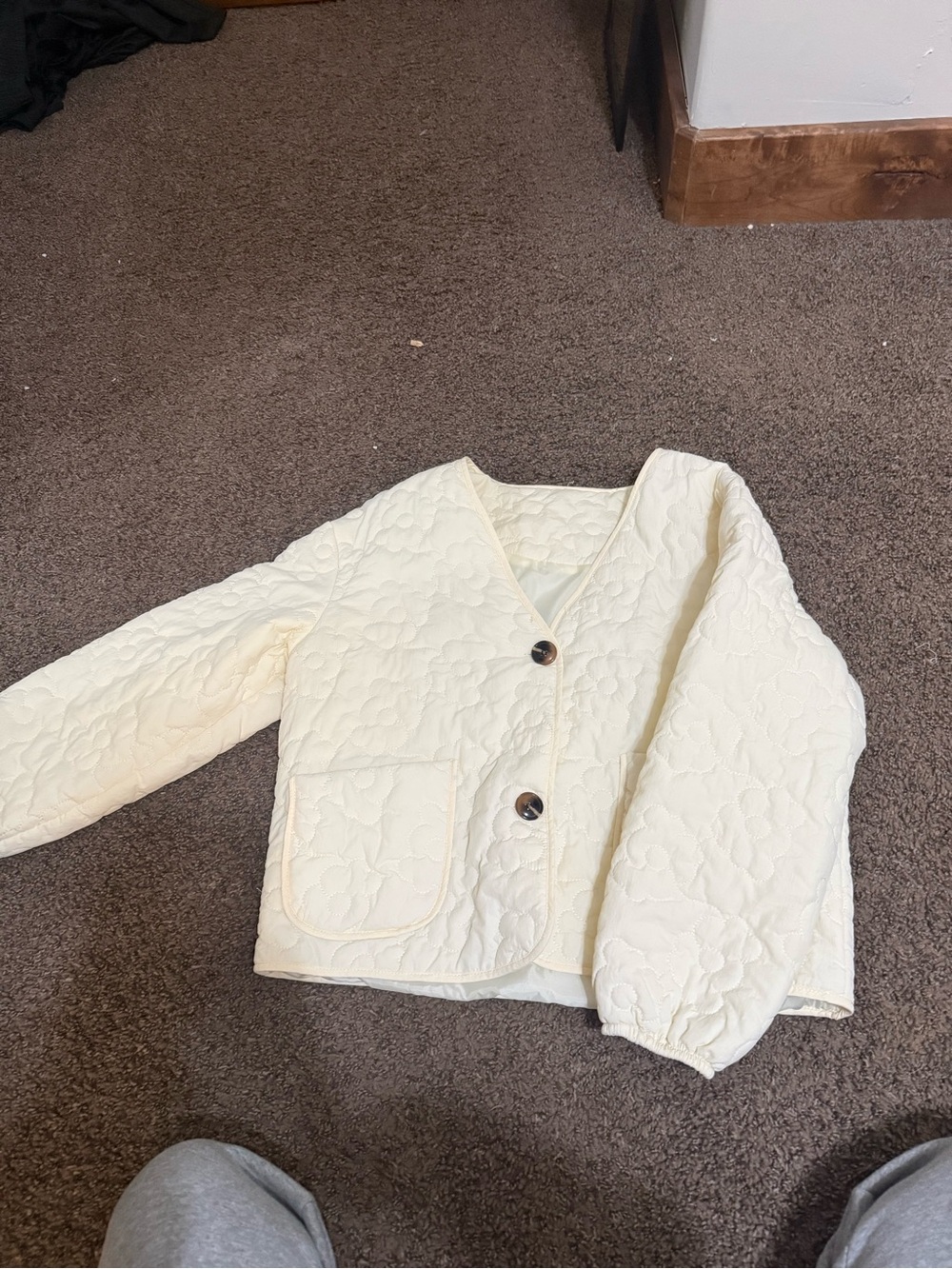 Target Cream Quilted V-Neck Button Puffer Jacket